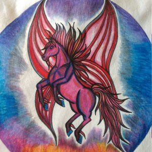 Hand Made Tote Bag W/ Hand Painted Pink Winged Horse Sustainable Eco Friendly